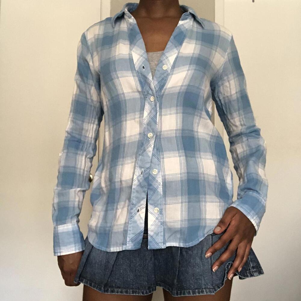 Girl Krazy Blue and White Plaid Button-Up Shirt